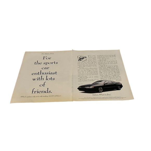 Subaru SVX Car 1992 VTG 2 Pg Print Ad Original Man Cave Garage Decor 12k Made - Picture 1 of 7